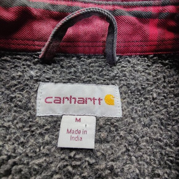 'Carhartt' red flannel fleece lined workwear jacket men's M - Picture 4 of 4
